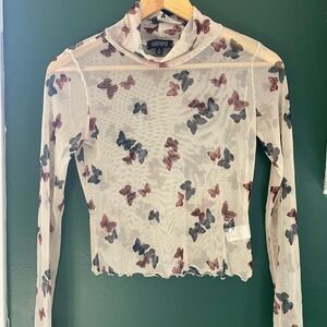 Creative Co-Op Sheer Butterfly Long Sleeve Top